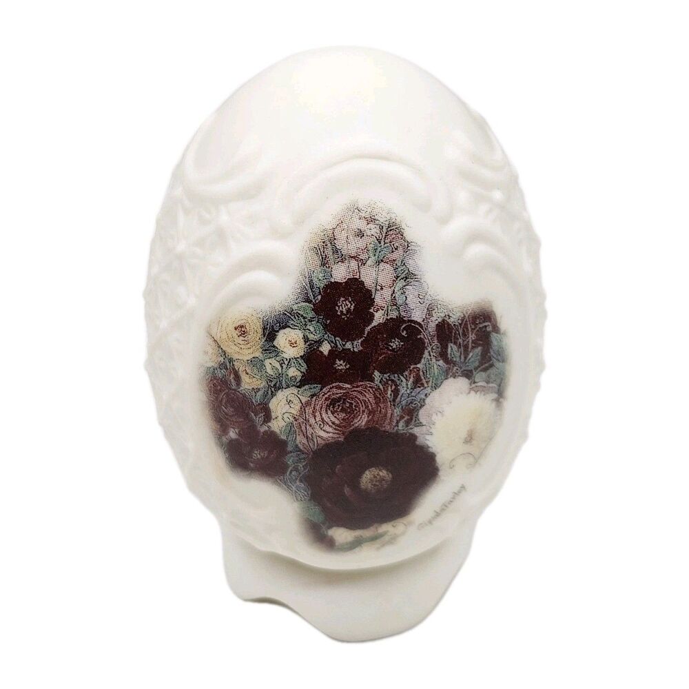 Glynda Turley Textured Porcelain Bisque Egg Floral with Stand Vintage 1999